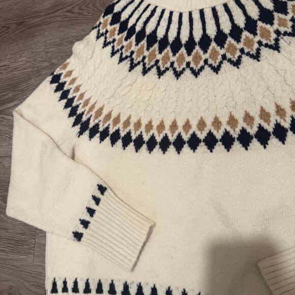 Artelier Nicole Miller Fair Isle Mock Neck Sweater Cream Black Nordic Large Soft - Picture 3 of 7